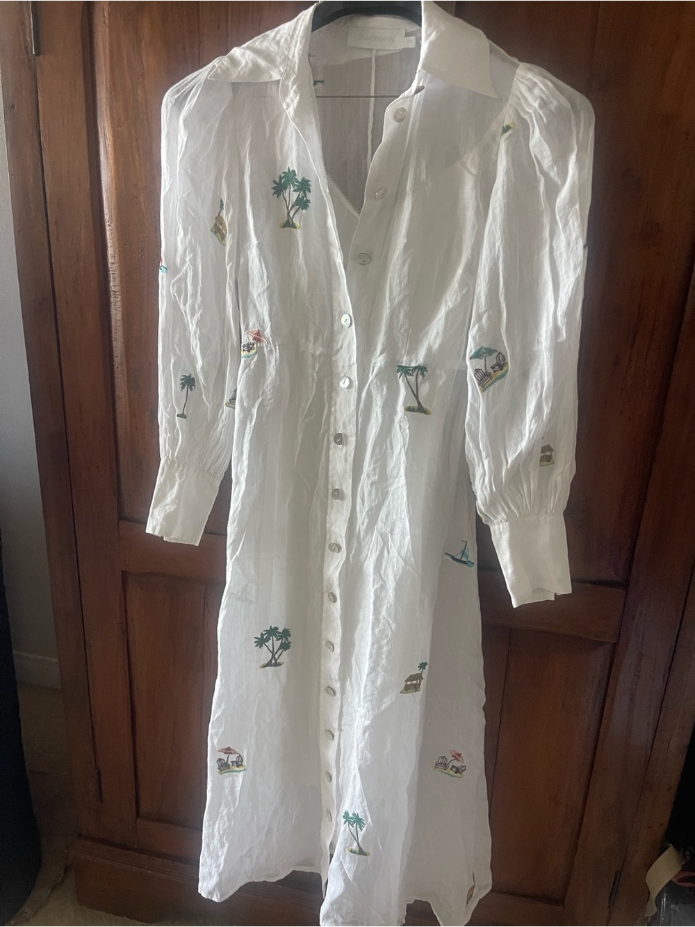 Zimmermann White Midi Slip Dress with Embroidered Overlay
